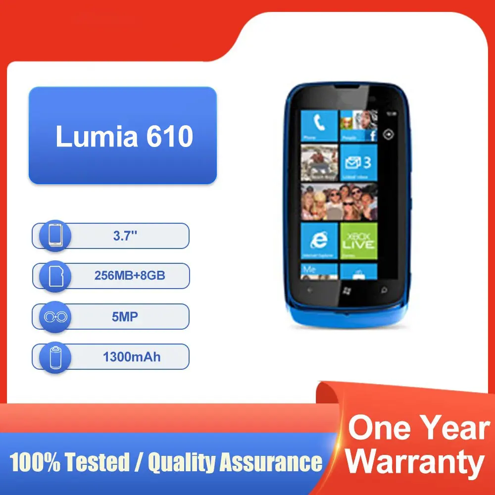 Оригинальный разблокированный мобильный телефон Lumia 610 с одной SIM-картой, 8 ГБ ПЗУ, 256 МБ ОЗУ, 3,7 дюйма, 1300 мАч, быстрая доставка, 3G TFT, в хорошем состоянии Мобильные телефоны