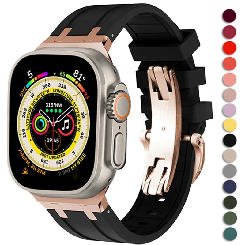 Ремешок силиконовый для Apple Watch Band Ultra 2 49 мм, мягкий спортивный браслет для iwatch series 9 8 7 41 45 мм 6 5 4 SE 44 мм 42 мм 38 40 мм