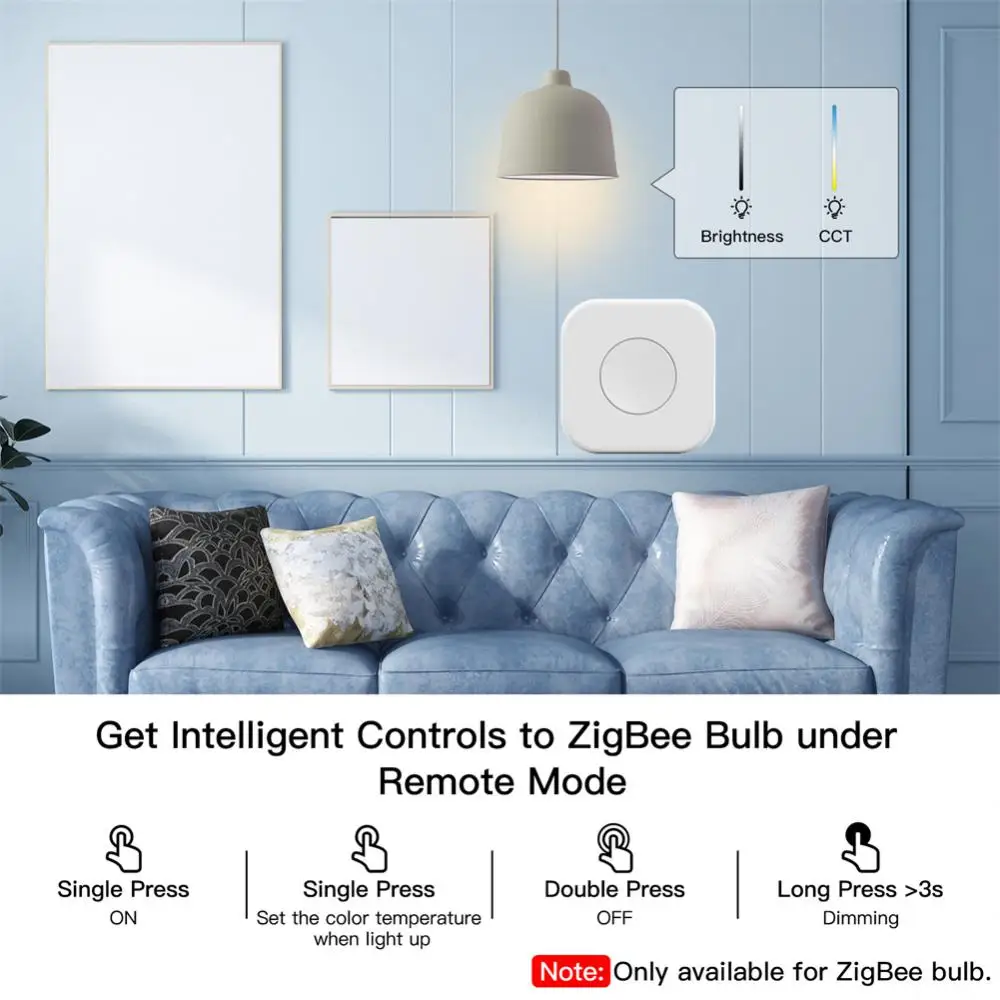 Фото Смарт-переключатель Tuya ZigBee, беспроводной кнопочный переключатель с питанием от батареи, несколько режимов, сенсорное управление, работает с приложением Smart Life №4
