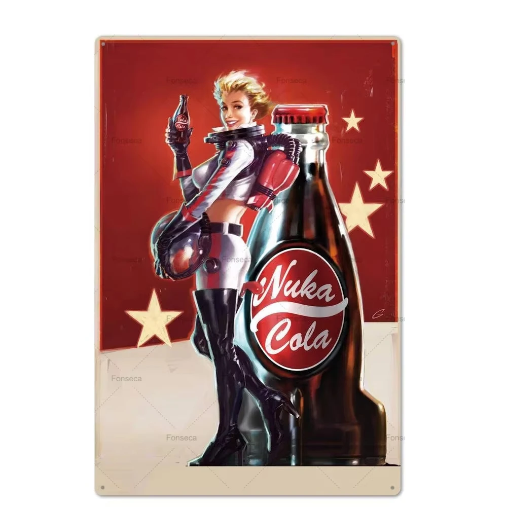 Фото Металлическая вывеска Nuka Cola, потертая тарелка, винтажная тарелка для бара, паба, кафе, настенные таблички, декор, ремесла, жесть, живопись, кухонная настенная вывеска №4