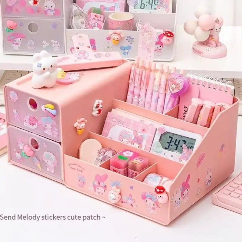 Фото Sanrio Melody, милая перегородка, ящик для хранения для девочек и студентов, новый стиль, мультяшный общежитие, настольный ящик большой емкости, держатель для ручек №2