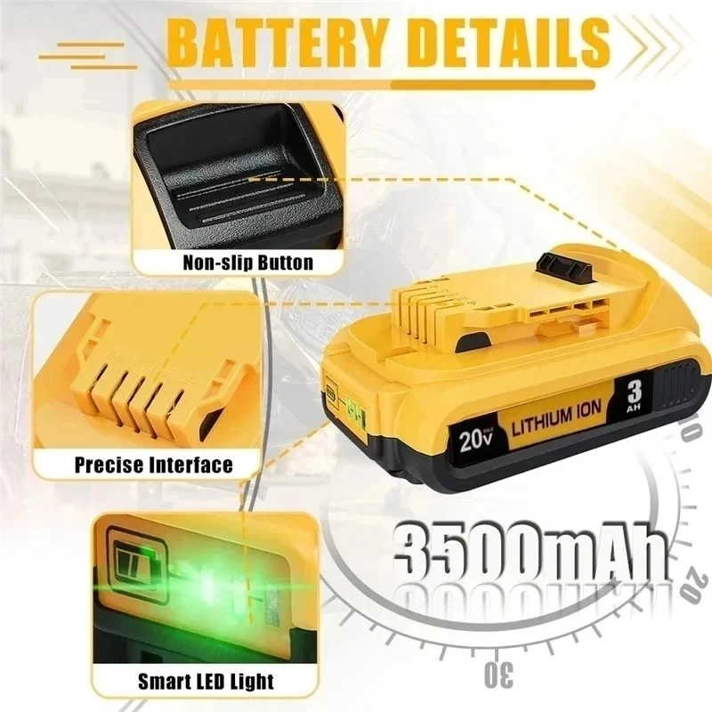 Фото Сменный литий-ионный аккумулятор 20 в 3 Ач DCB203 для DeWalt 18 в 20 вольт, литий-ионные батареи макс. DCB206 DCB205 DCB204 dcb200электроинструменты №5