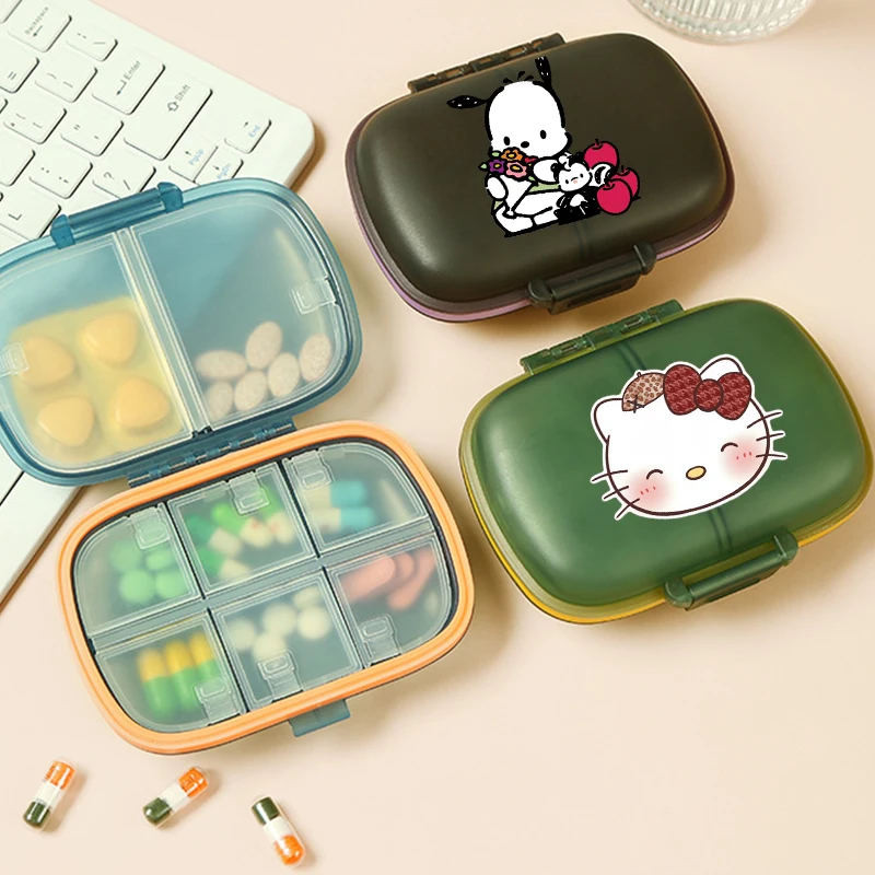 Sanrio Hello Kitty Kuromi Cinnamoroll аниме Kawaii герметичная влагостойкая коробка для таблеток 8 сеток для хранения витаминов контейнер для лекарств