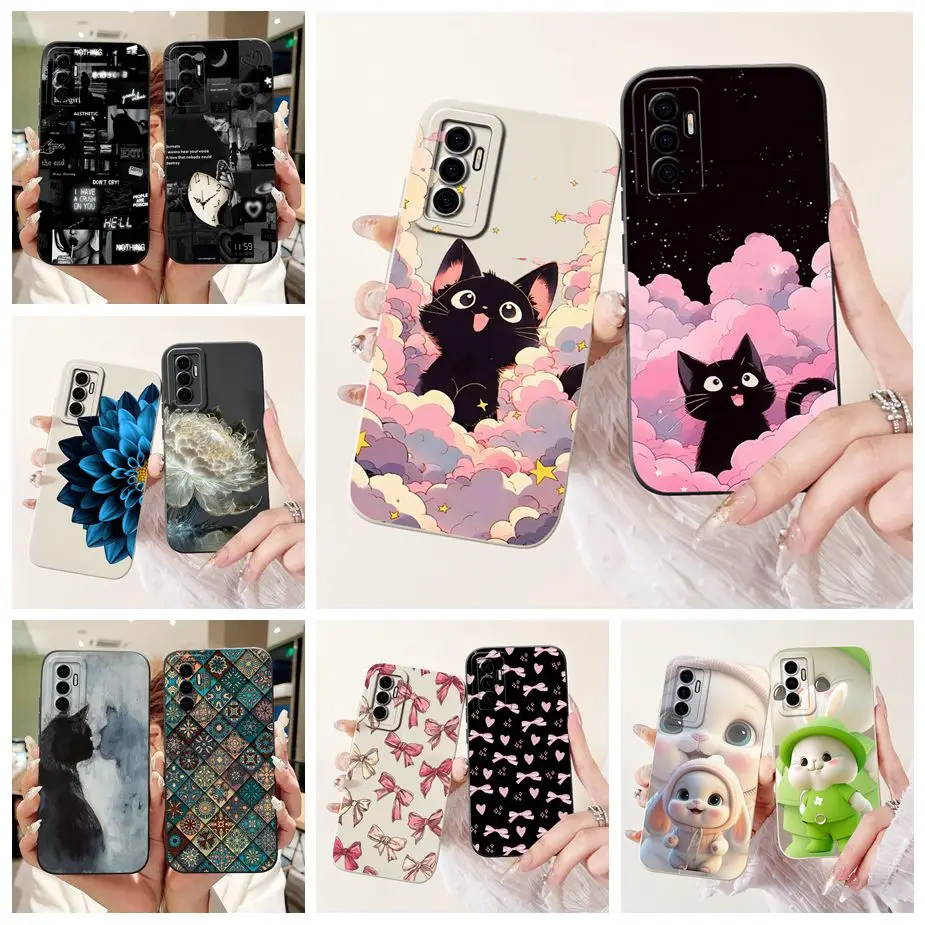 Для Vivo V23e 5G Чехол V2126 Cute Happy Cat Cartoon Cover Мягкий чехол из ТПУ для телефона Vivo V23 Pro V 23 e VivoV23 5G Задняя крышка Coque