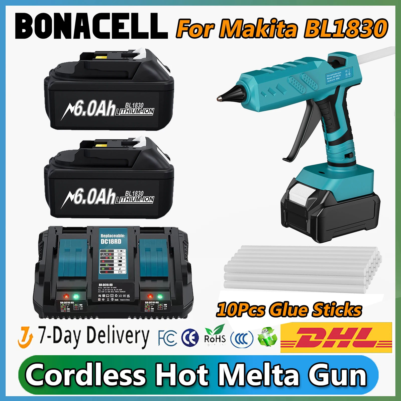 Беспроводной клеевой пистолет Melta для Makita BL1830, литий-ионный аккумулятор 18 В BL1815 BL1840 BL1850, электроинструмент с аксессуарами, клеевые палочки