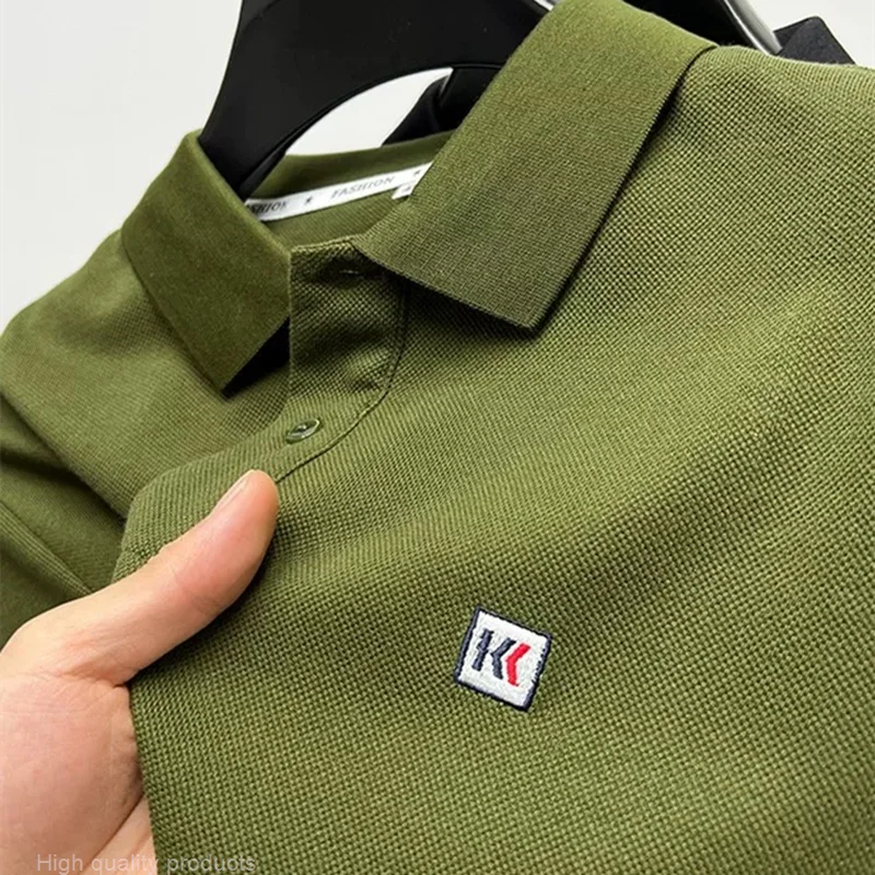 Фото Polo Katun 100% Sulaman Kualitas Kaus Paul Fashion Tinggi Lengan Pendek Pria Atasan Warna Solid Kasual Bar Musim №2