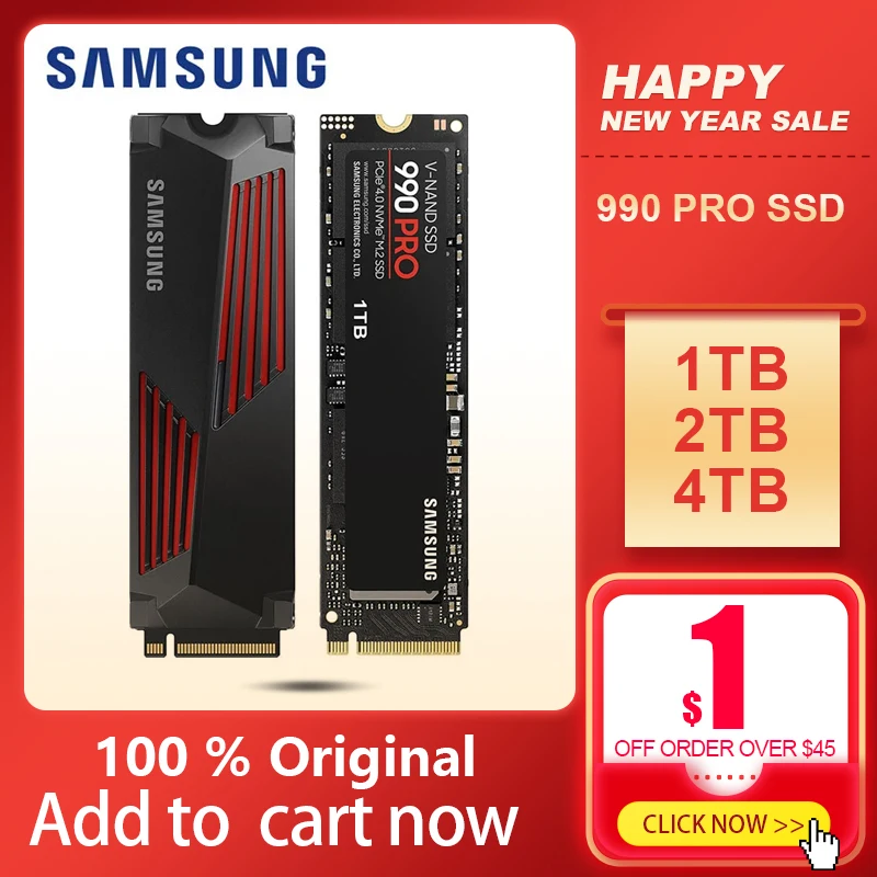 Внутренний твердотельный накопитель SAMSUNG 990 PRO SSD, внешний жесткий диск на 1 ТБ, 4 ТБ, PCIe, 4,0 м, 2 ТБ, самая высокая скорость для игр, контроль нагрева