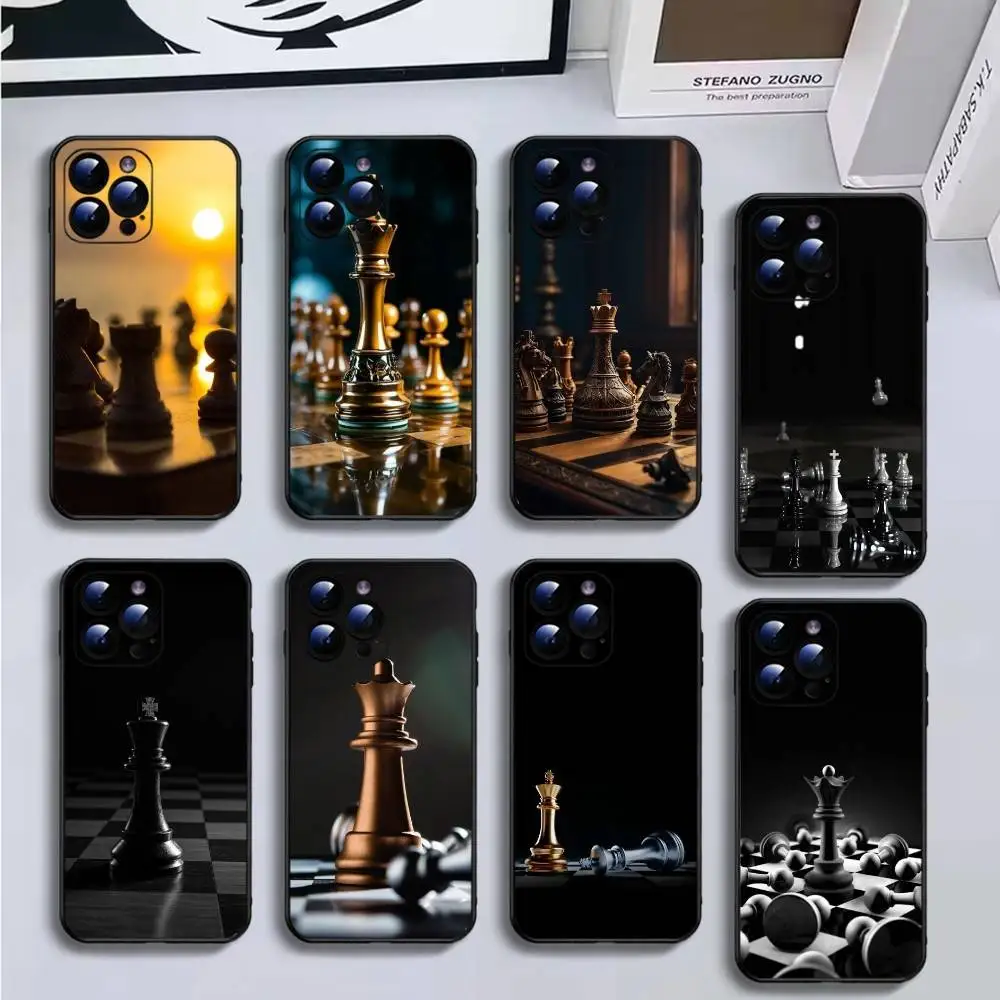 Классический чехол для телефона в стиле ретро в стиле шахмат для iPhone16,15,14,13,12,11 Plus, Pro Max, XS, XR, SE, Mini,8,7, мягкий черный чехол
