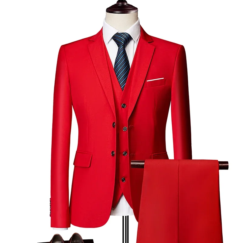 Фото (Jaket + Rompi + Celana) Setelan Pria Setelan Tiga Potong, Butik Slim-Fit Warna Solid Baru musica Fashion Setelan Pakaian Pria №4