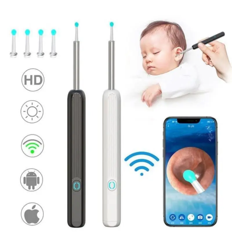 Ложка для устранения воска с Wi -Fi, USB-очиститель, инструмент для удаления ушного воска, подходит для нагрузки 1080P HD, совместима с телефонами Android и iOS