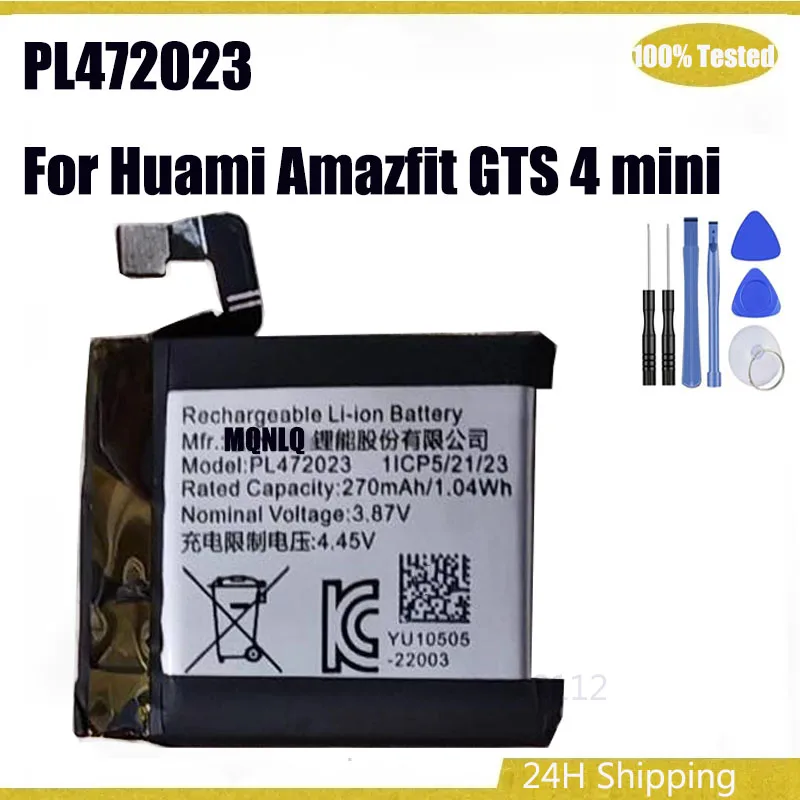 Оригинальный аккумулятор PL472023 для Huami Amazfit GTS 4 mini 270 мАч, сменный аккумулятор 472023, аккумулятор + инструменты