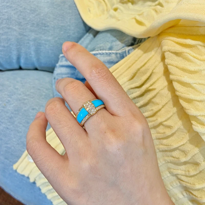 Bellux Fine Jewelry S925 Стерлинговое Серебро Позолоченное Синтетический Драгоценный Камень Бирюза Полный Бриллиант Роскошное Кольцо (art.: 3920cb675183c) - 3920cb675183c
