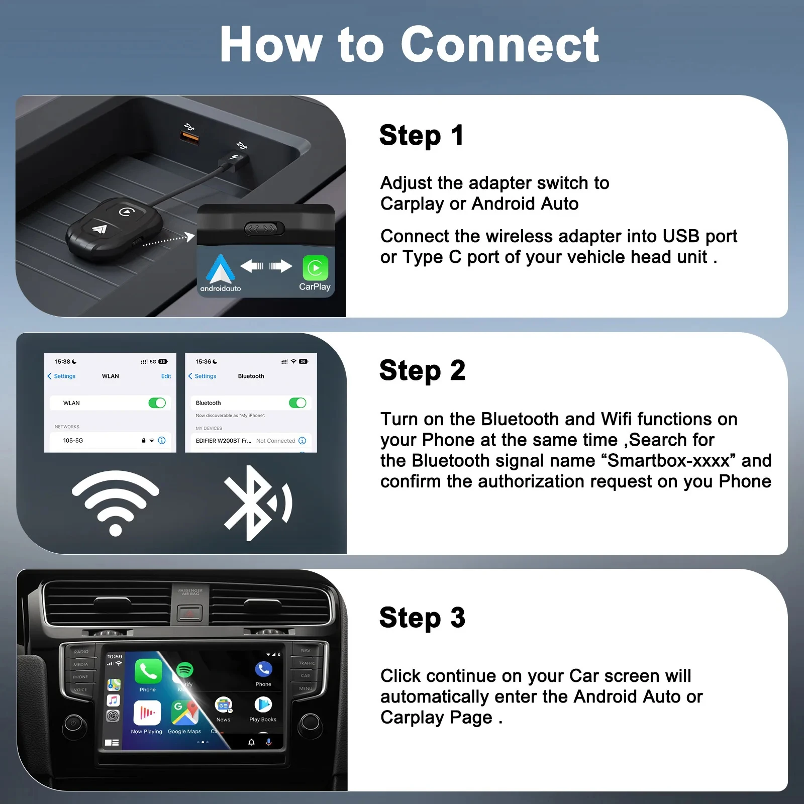 Фото Carplay Автомобильная Android ТВ-приставка, беспроводной USB-ключ, подключи и работай, Qualcomm для Apple ios16 iptv, автомобильный адаптер №5