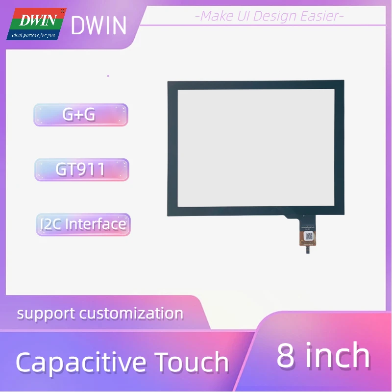 DWIN 8 дюймов 183 мм * 141 мм * 1,6 мм I2C интерфейс закаленное стекло емкостная сенсорная панель TPC080Z0009G01V1