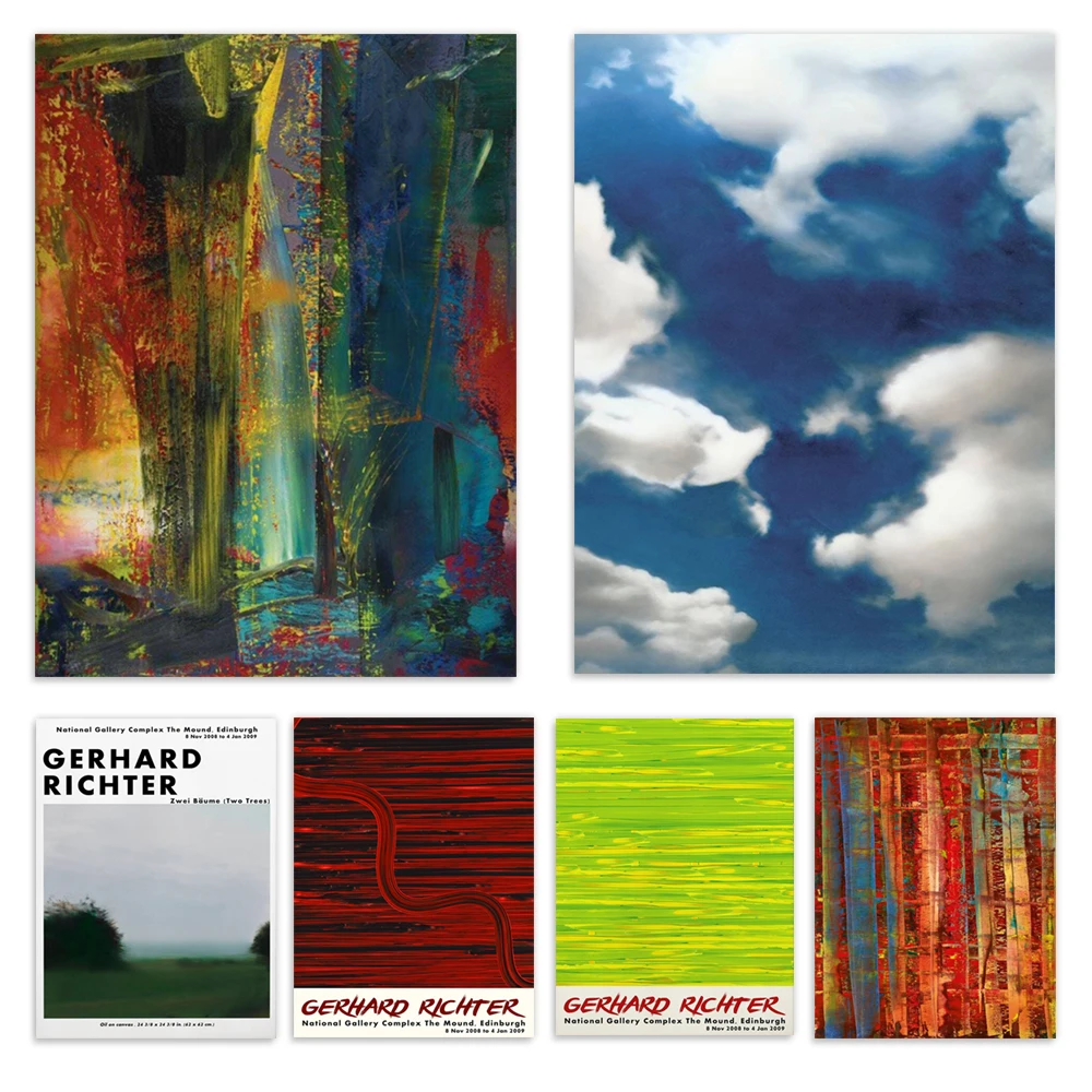 Выставочный принт Gerhard Richter, две деревья, облака, гора Фудзи, немецкое искусство, абстрактный музейный художник, украшение, печать плакатов