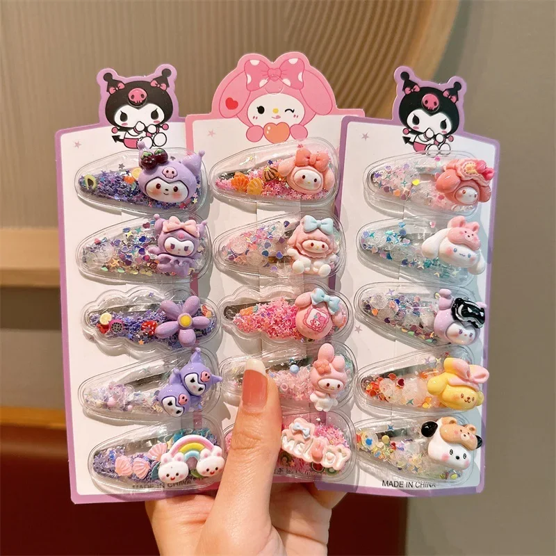 5 шт., заколка для волос Sanrio Kawaii для малышей Kuromi Cinnamoroll, заколка для волос для девочек My Melody Princess, детские заколки с зыбучим песком, аксессуары для девочек