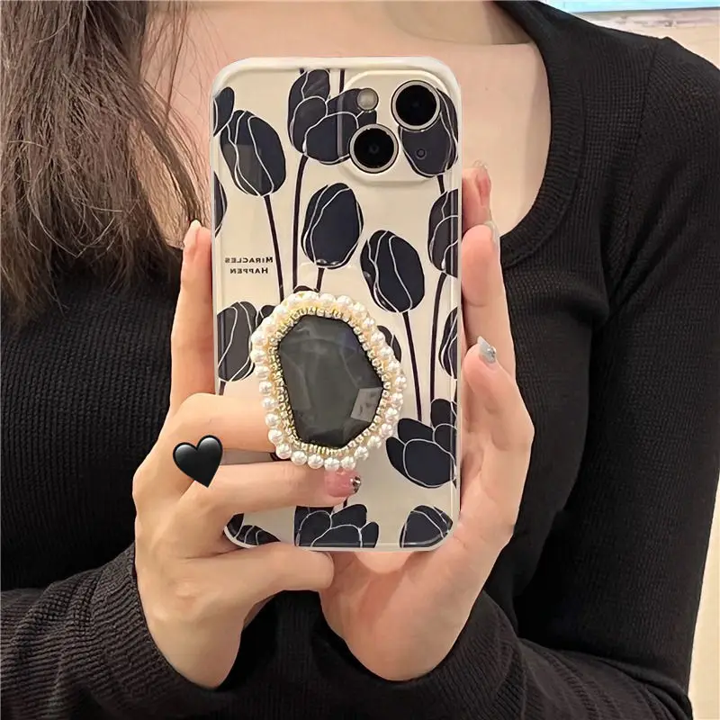 Фото Черный iPhone15 Tulip iPhone14 с чехлом iPhone16PLUS 11ProMax минималистичный iPhone13 Подставка для iPhone12 с высоким уровнем внешнего вида №2