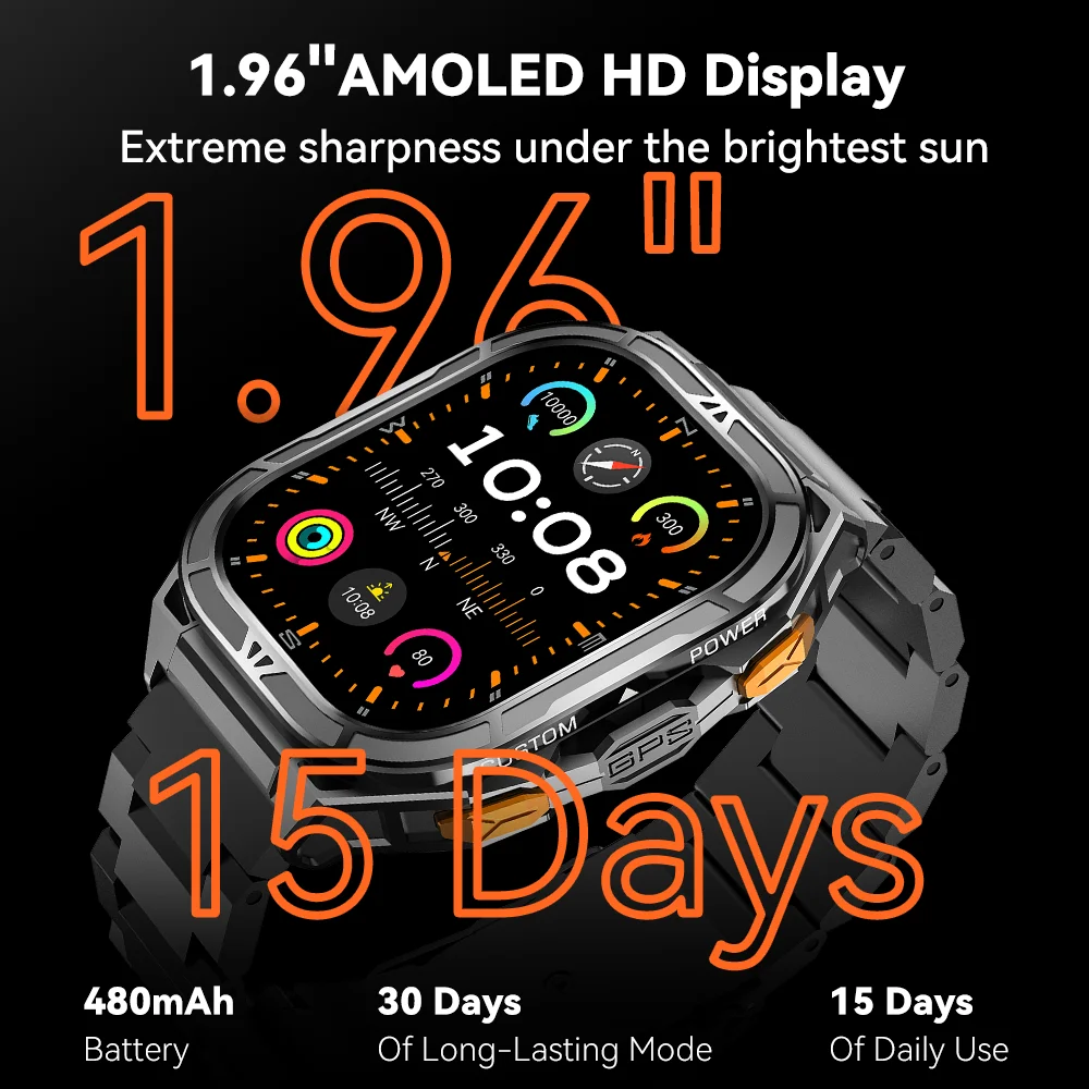 Фото Смарт-часы Cubot GT 3, водонепроницаемые, 5 АТМ, 1,96-дюймовый AMOLED, кислород в крови, фитнес-трекер, пульсометр, GPS, спортивные умные часы для мужчин №5