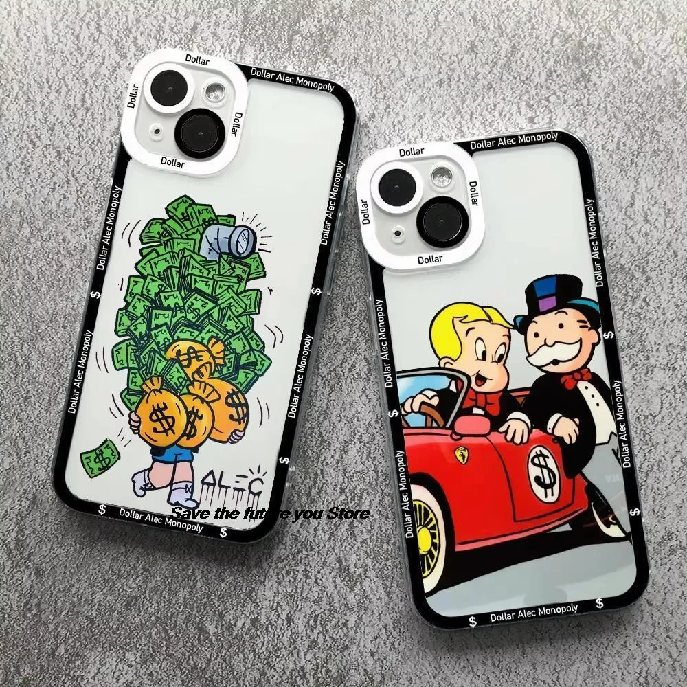 Трендовый чехол для телефона с рисунком доллара Alec Monopoly для iPhone 13 12 11 14 15 16 Pro Max 14 15 16 PLUS, модный прозрачный мягкий чехол из ТПУ