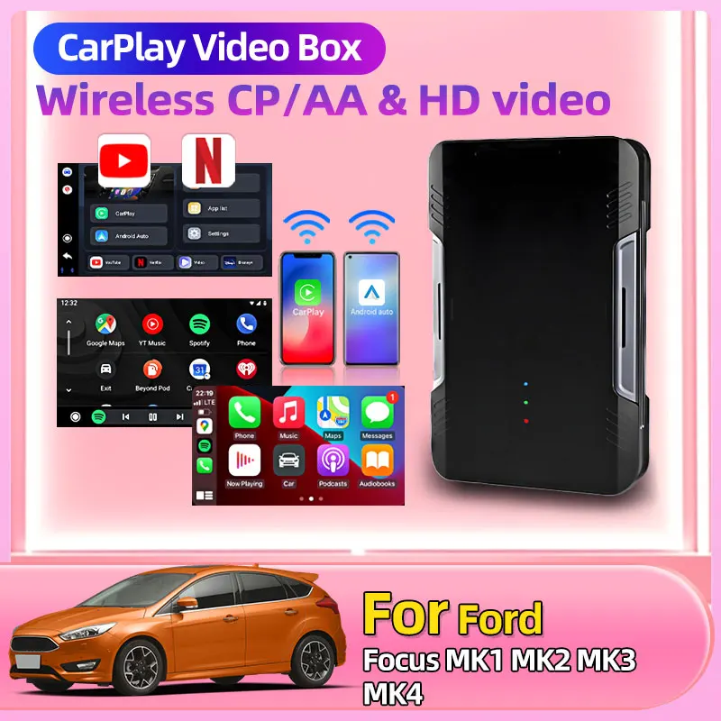 Для Ford Focus MK1 MK2 MK3 MK4 Новый автомобильный видеобокс Беспроводной адаптер Carplay Android Для YouTube Netflix Функция Wi-Fi Автоматическое подключение