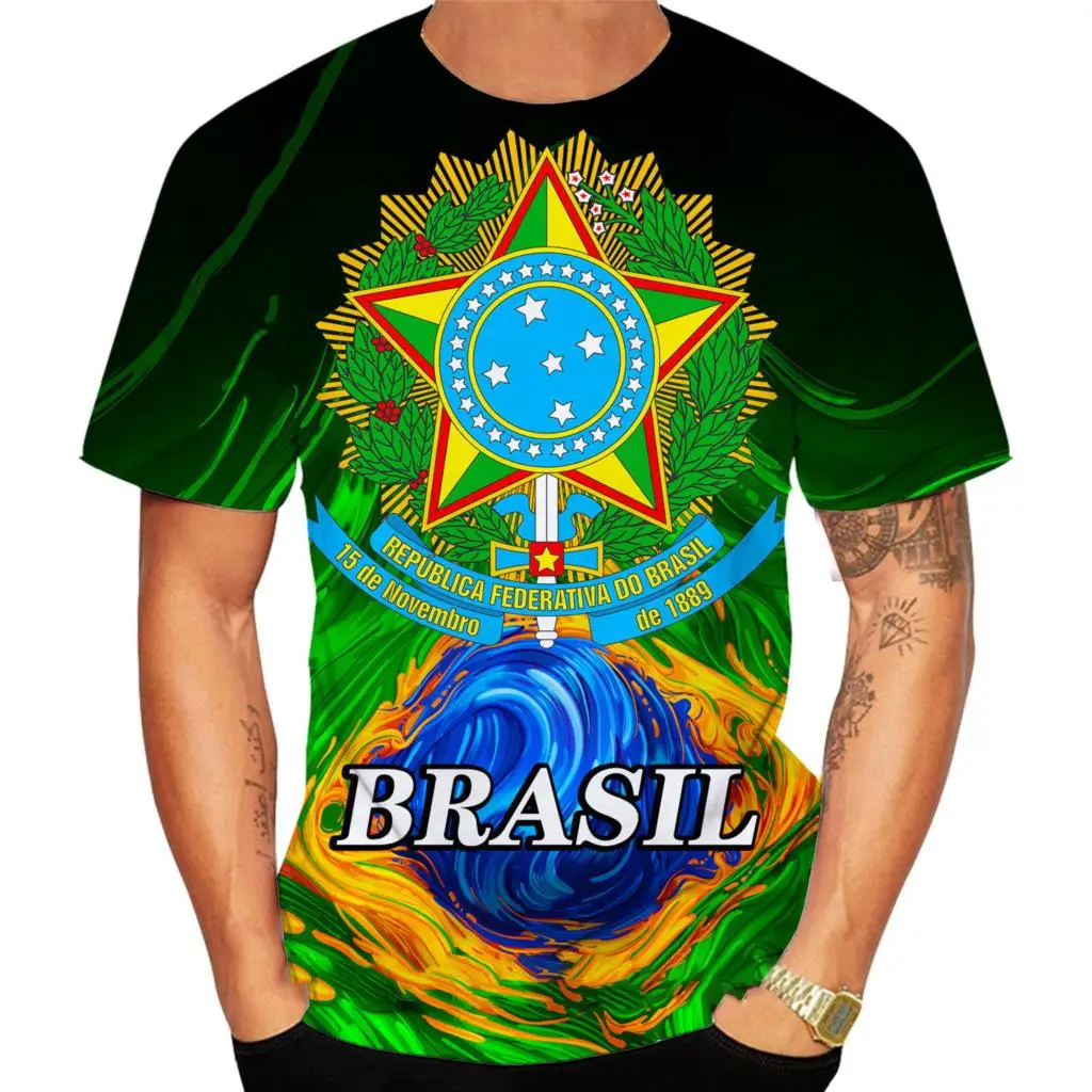 Фото Футболка Centenary of Brazil Мужская, пуловер с круглым вырезом и короткими рукавами, модная крутая одежда, большой размер, с бразильским флагом, на л... №2