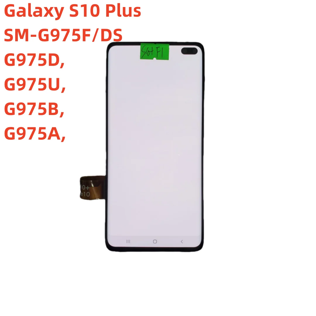 Поп подходит для Galaxy S10 Plus, бывшая в употреблении дефектный экран S10 + SM-G975F G975D G975U, оригинальный сенсорный экран с компонентом рамки