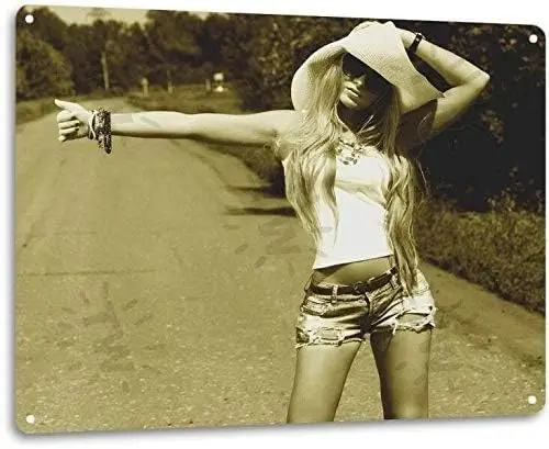 1d,SRongmao Hitch Hike Pinup Girl Сексуальная пастушка Сарай Ферма Человек Пещера Настенный декор Металлическая жестяная вывеска