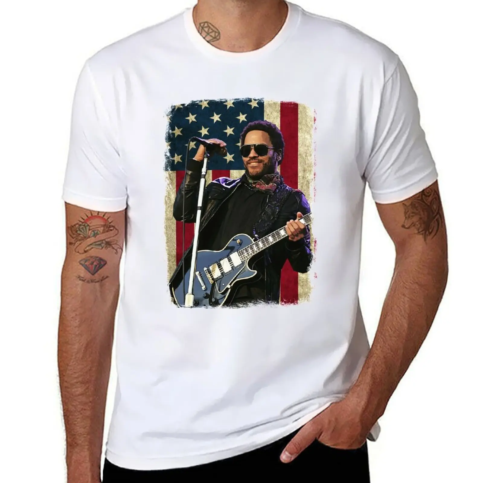 Винтажная футболка с американским флагом Lenny Kravitz Legend, забавные футболки с темным юмором, мужские футболки с рисунком