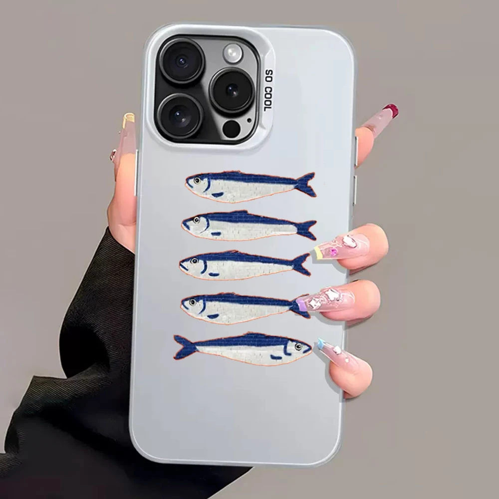 Pacific Saury Pattern Phone Case For iPhone 14 15 16 Plus Pro 11 12 13 Pro Max X XR XS 7 8 Plus 16E Matte TPU IMD Hard PC Funda