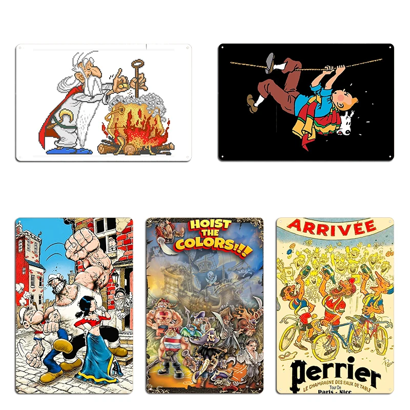 Asterix Obelix Idefix Panoramix ВЕЛОСИПЕДНАЯ ГОНОЧКА Винтаж Париж в приятный рекламный принт Металлический ржавый печатный жестяной знак Плакат