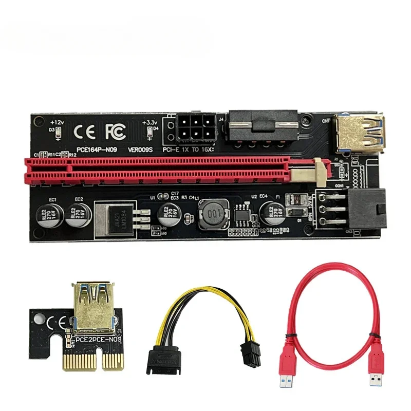 Карта адаптера PCI-E Riser, двойная 6-контактная карта адаптера PCIe 1X–16X, удлинительная карта USB3.0, кабель передачи данных для майнинга BTC 009S Express Компьютерная периферия