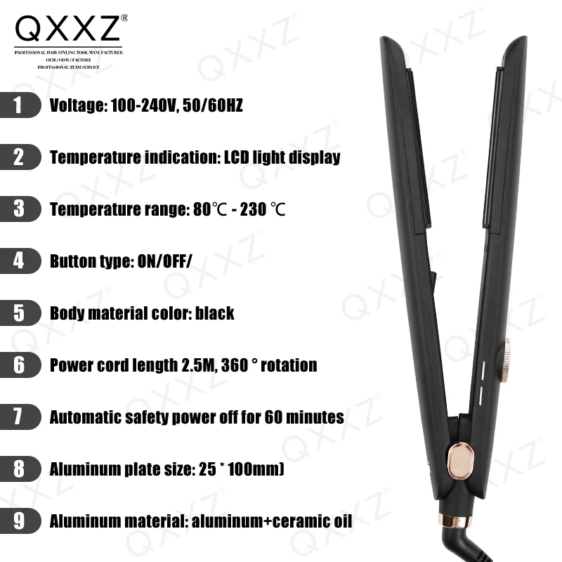 Фото Выпрямитель для волос QXXZ, профессиональный утюжок с регулировкой температуры и отрицательными ионами, с ЖК-дисплеем №5