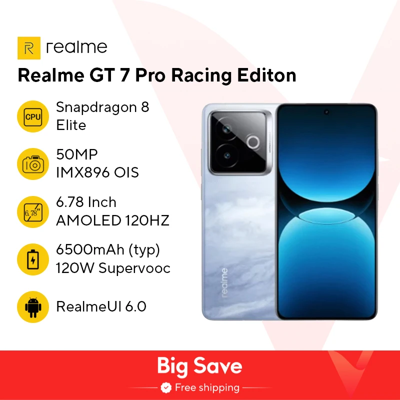 Китайская версия Realme GT 7 Pro Racing Edition 6500 мАч 120 Вт Supervooc Snapdragon8 Elite 50MP IMX896 OIS 6,78 дюйма AMOLED IP69