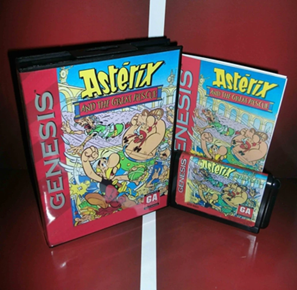 Asterix and The Great Rescue с коробкой и ручным картриджем для 16-битной игровой карты Sega MD, системы Megadrive Genesis
