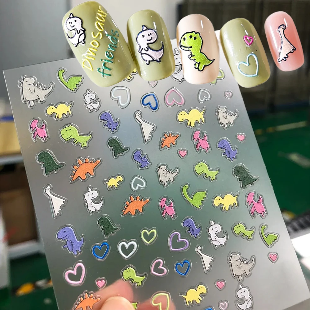 1 шт. 5D мультфильм динозавр дизайн ногтей наклейка Kawaii дизайн животных наклейка Y2K японский самоклеящийся слайдер DIY маникюр украшения