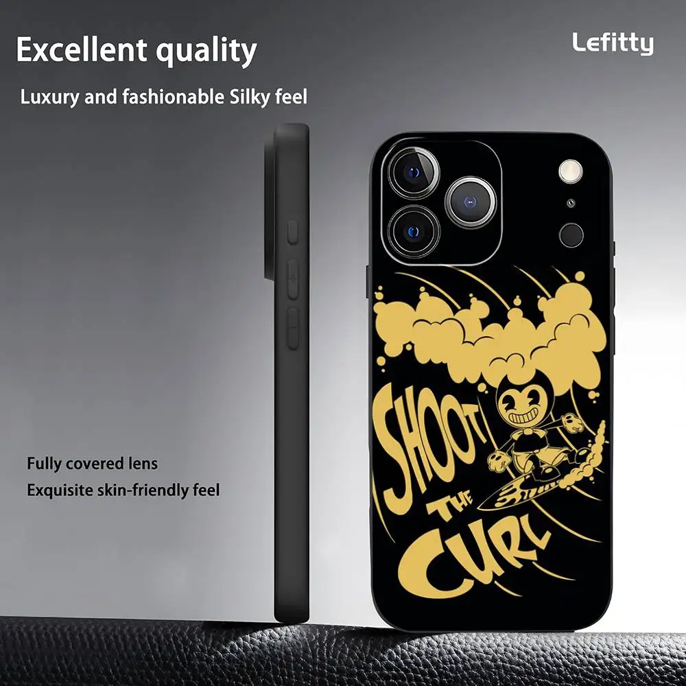 Чехол для телефона B-Bendy The Ink M-Machines для iPhone 17, 16, 15, 14, 13, 12, 11 Pro Max Plus, мини-черный матовый мягкий чехол Funda