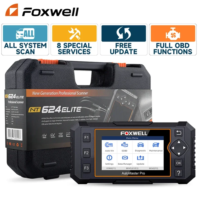 Автомобильный сканер Foxwell NT624 Elite OBD2, диагностические инструменты, считыватель кодов для всех систем, ABS TPMS EPB OBD 2