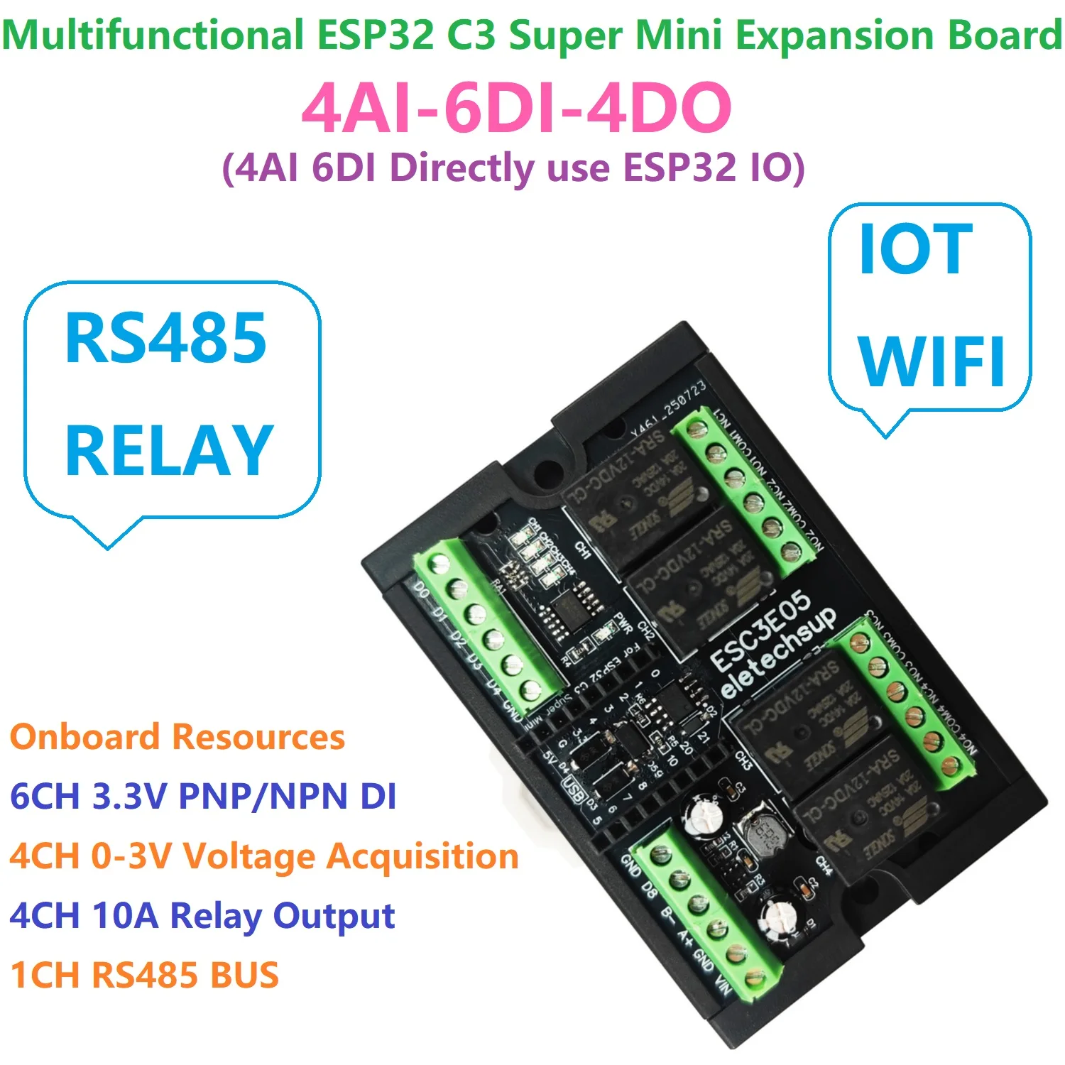 Релейный модуль ESP32 C3 для сети Arduino IOT, мини-плата расширения постоянного тока 9 В 12 В 24 В с 4AI-4DO RS485