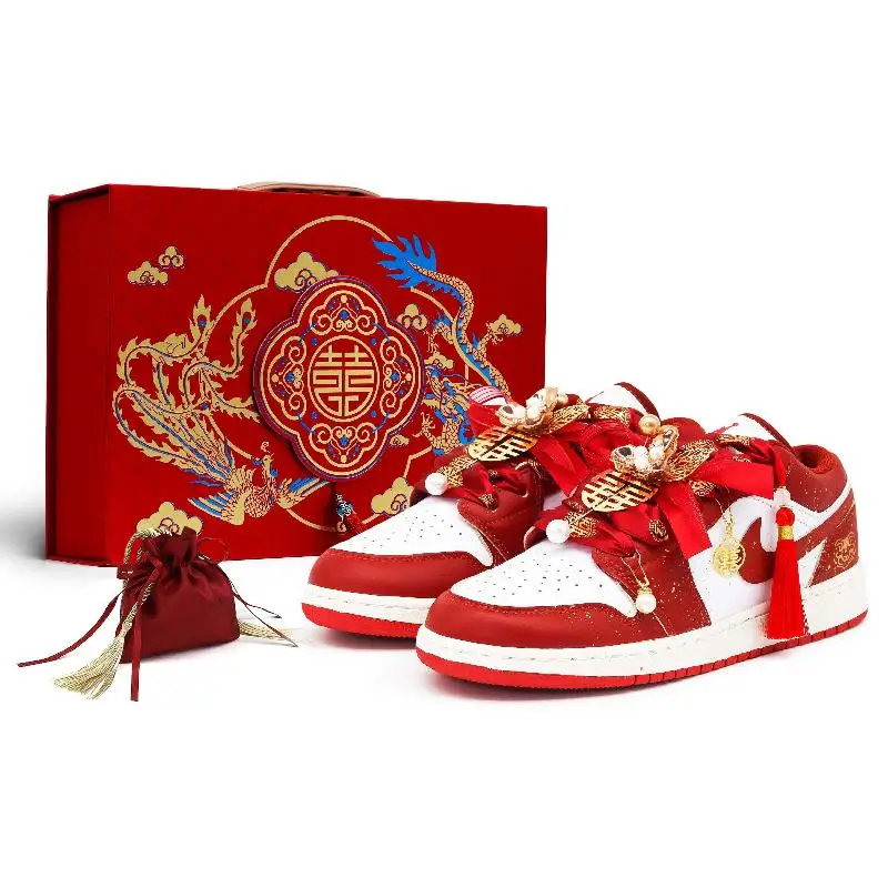 【Настроить】Винтажные баскетбольные кроссовки Air Jordan 1, унисекс, низкие красные/золотые/белые кроссовки FJ3459-160