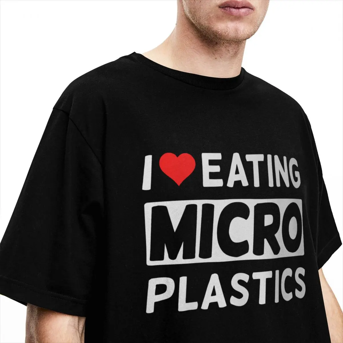 Фото Мужские футболки с надписью «I Love Eat» из микропластика, хлопковая одежда из пластиковых волокон, креативная футболка с коротким рукавом и круглым вырезом, Женская №3