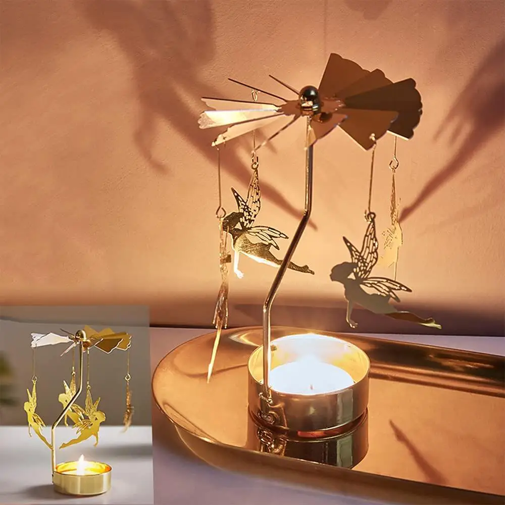 1Pcs Sliver Metal Carousel Candle Holder Christmas Rotating Candle Holder Dinner Party Wedding Cake Candlesticks Decoration Gift