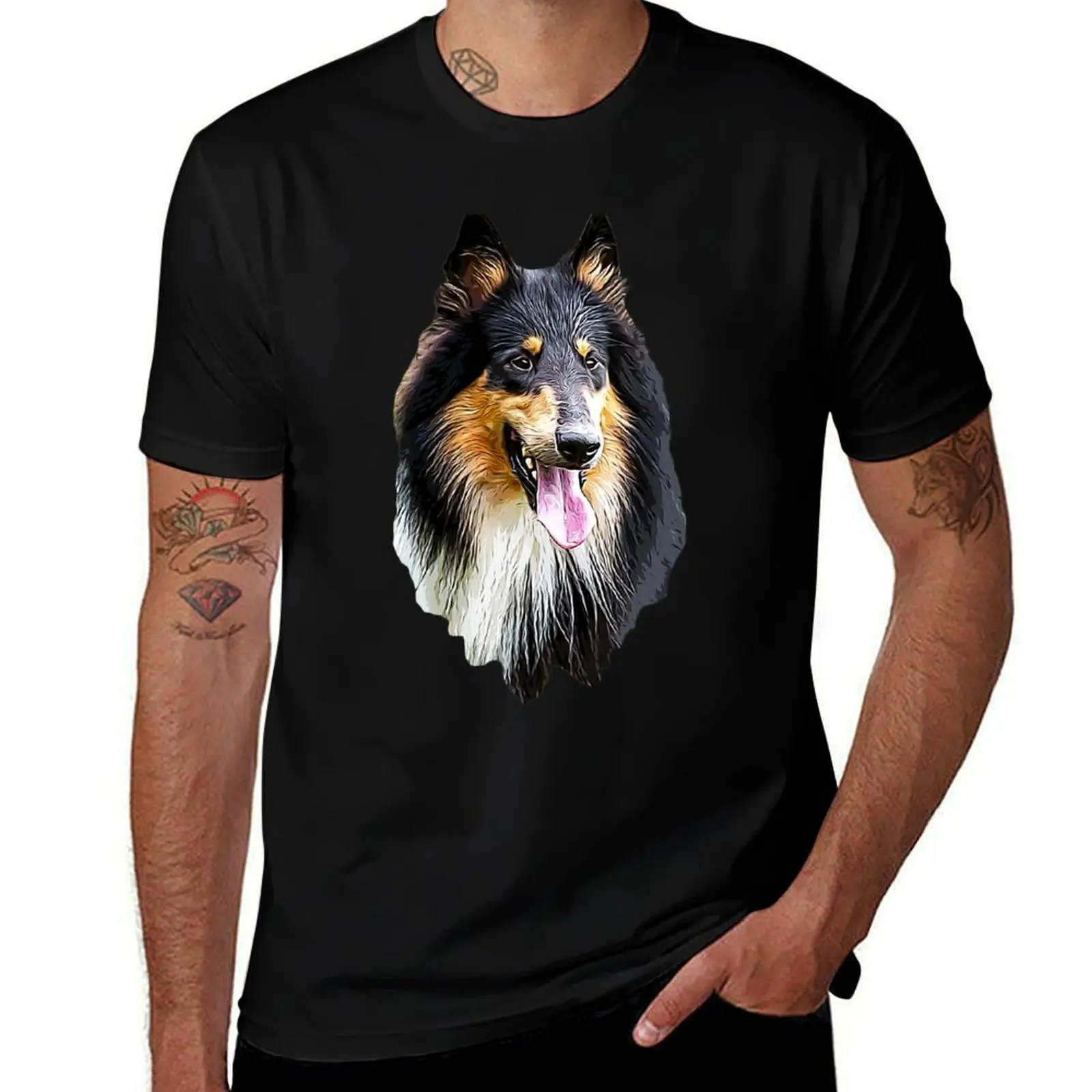 Футболка Rough Collie Tri, милые топы, винтажная аниме-рубашка, корейская модная мужская дизайнерская футболка