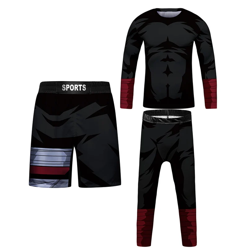 Фото Новинка, компрессионная футболка Rashguard для ММА + штаны для мальчиков, Муай Тай шорты, детские футболки Jiu Jusit, одежда для бокса Bjj №5