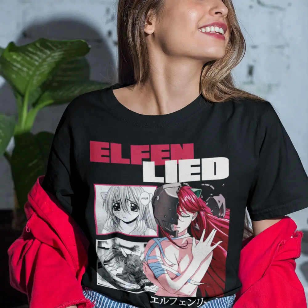 Фото Футболка Elfen Lied, черная футболка с рисунком Люси Nyu Kaede в стиле аниме для девушек №3