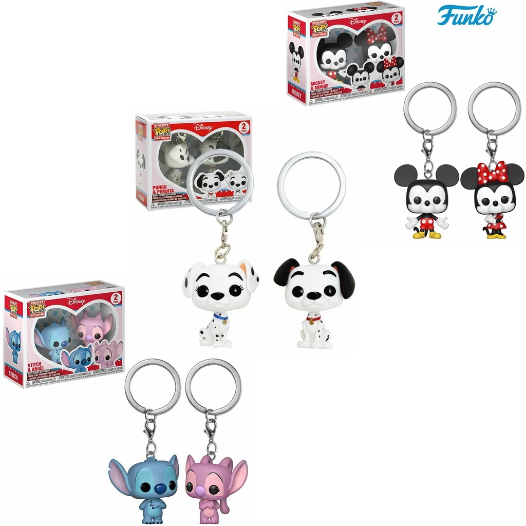 FUNKO Pop Карманный Брелок для ключей Pop Disney PONGO & PERDITA Микки Минни Ститч и ангел 2 шт виниловые фигурки куклы модель игрушки для детей