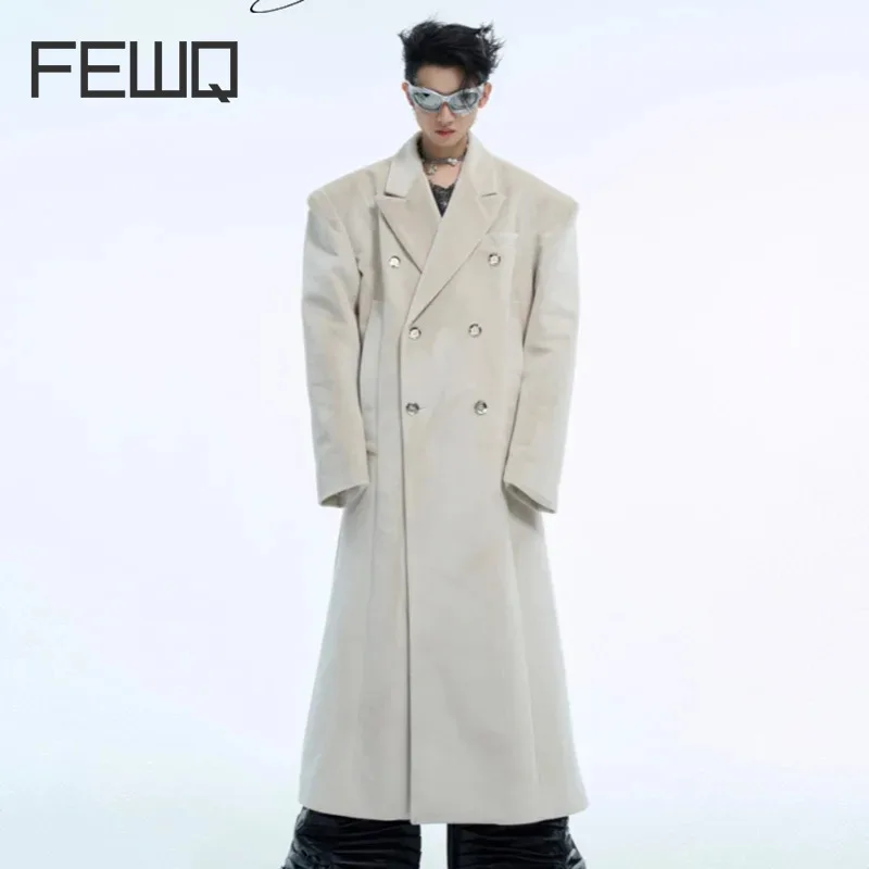 FEWQ нишевое металлическое двубортное трехмерное мужское шерстяное пальто, бархатное утолщенное пальто, осень-зима 2023, новое мужское пальто 24E5182