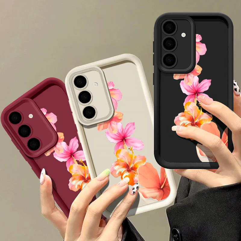Фото Розовый чехол для телефона с цветочным принтом Hibiscus для Samsung Galaxy S25 Edge S24 FE S23 S22 Ultra Plus A17 A56 A16 A36 A15 A55 A54 5G Soft Cover №2
