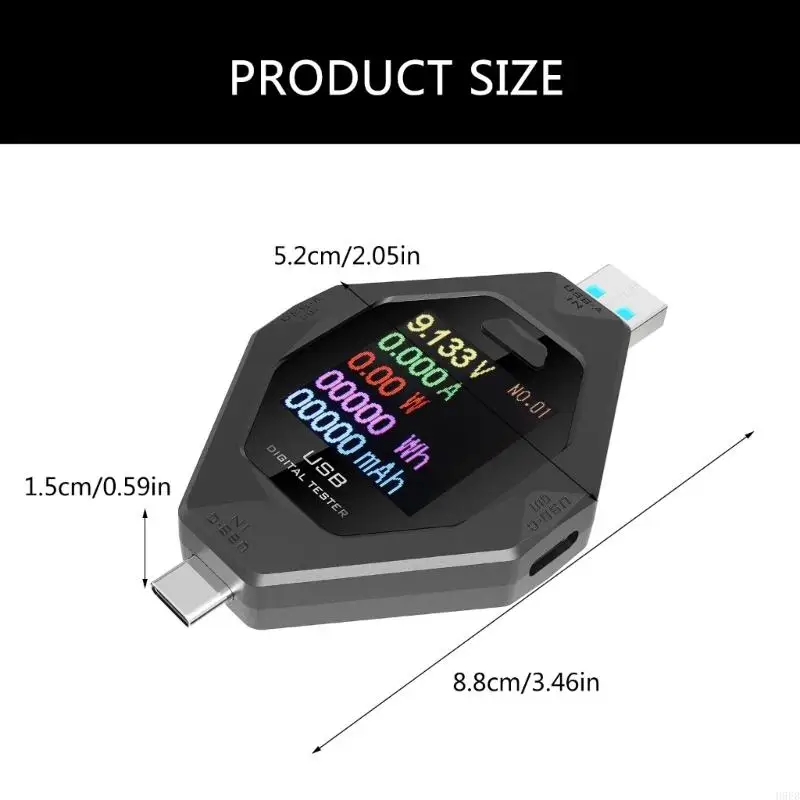 H9EB Легкий USB-тестер типа C PD-тестер USB-тестер типа C для анализа зарядки и защиты устройства в поездках (art.: 3920cc28511df) - 3920cc28511df