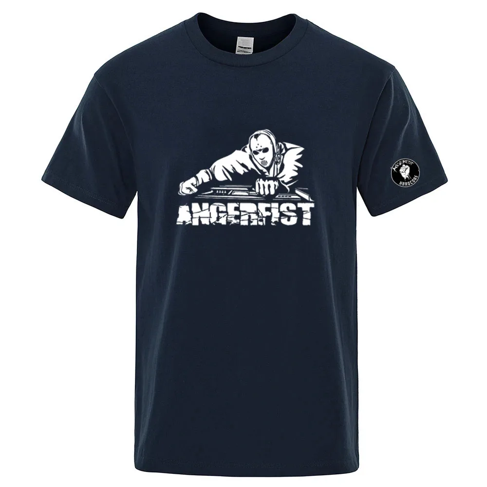 Angerfist с принтом, лето 2022, мужская брендовая хлопковая футболка высокого качества, обычная футболка с короткими рукавами, однотонные повседневные топы