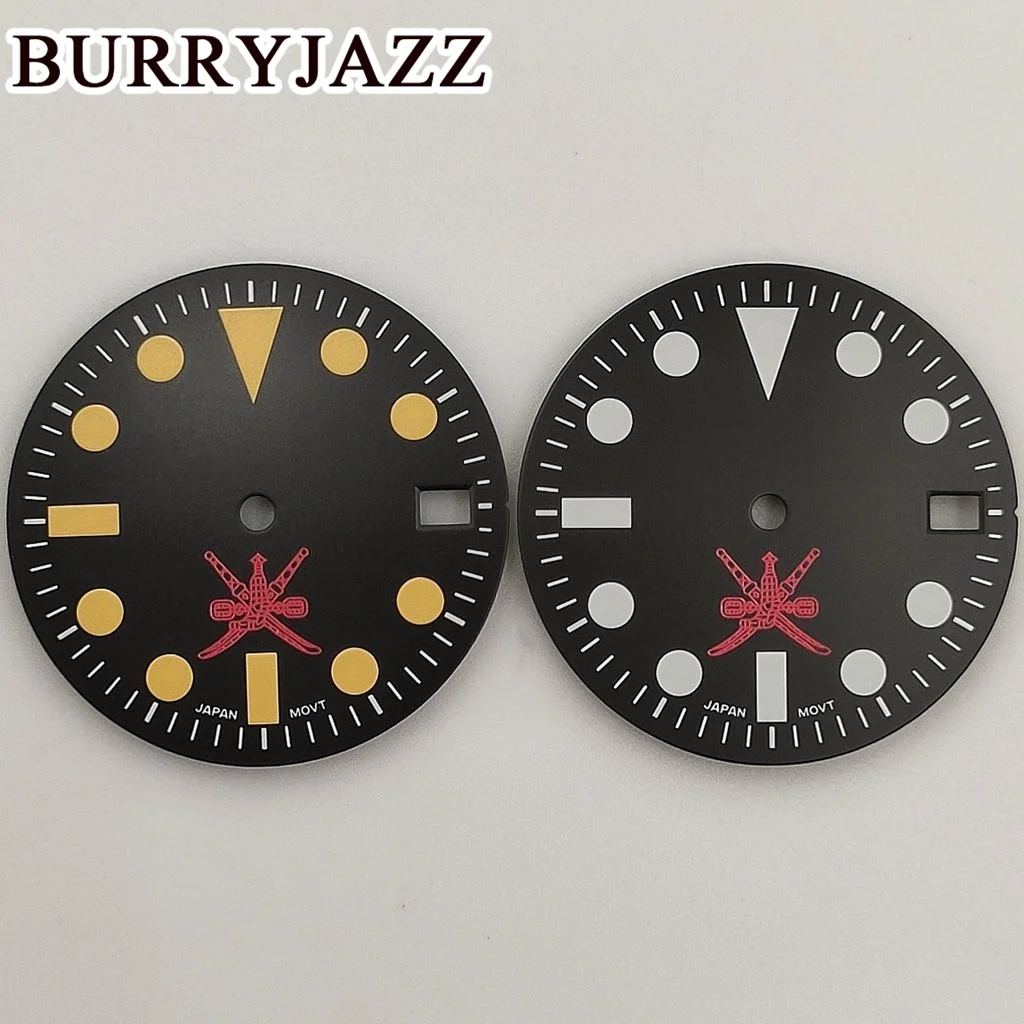 Часы BURRYJAZZ NH35 без логотипа, черные, желтые, черные, белые, зеленые, светящиеся, подходят для 3 часов, 3,8 часов, стандартная Корона Аксессуары для часов